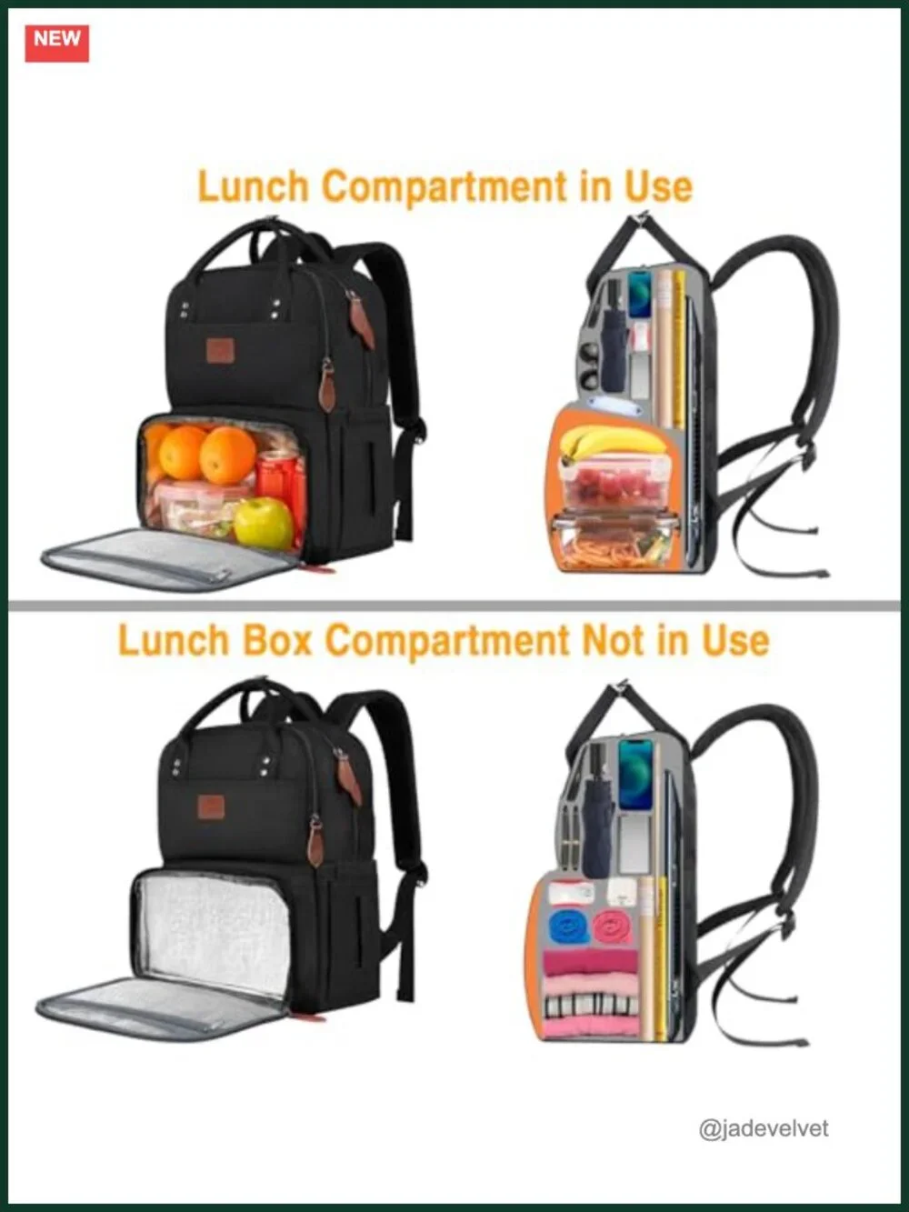 Insulated Lunch Laptop Backpack, Water Resistant 15.6